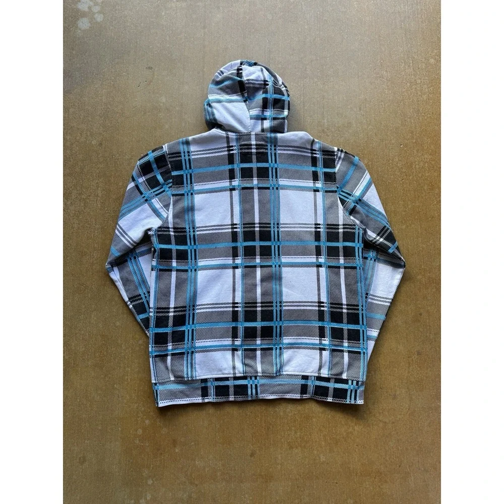 Hurley Heavyweight Plaid Zip Up Hoodie Jacket Skater Y2K Surfer Checkered (XL)
